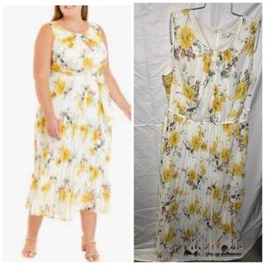 Chic Floral Midi Dress - Yellow and White